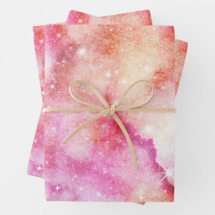 Pastel Watercolor & Galaxy Nebula Abstract Pattern Wrapping Paper Sheets