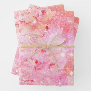 Pastel Watercolor & Galaxy Nebula Abstract Pattern Wrapping Paper Sheets