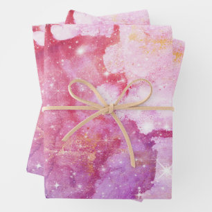 Pastel Watercolor & Galaxy Nebula Abstract Pattern Wrapping Paper Sheets