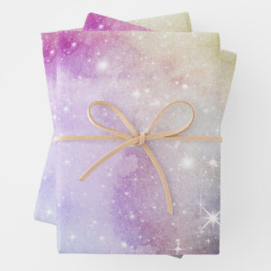 Pastel Watercolor & Galaxy Nebula Abstract Pattern Wrapping Paper Sheets