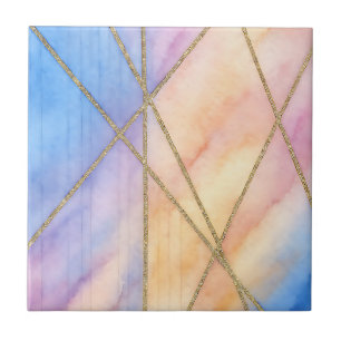 Pastel Watercolor Geometric Pattern Pink, Blue Ceramic Tile