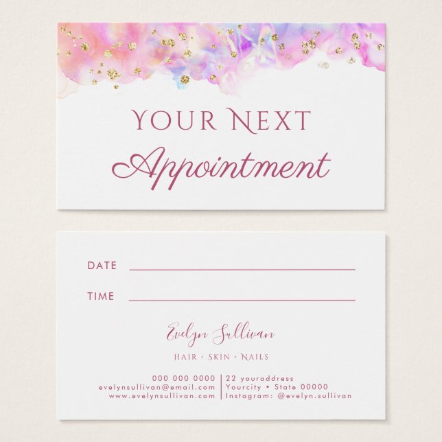 pastel watercolor glitter Appointment Card (Front & Back)
