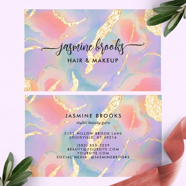 Pastel Watercolor Gold Glitter Business Card (Creator Uploaded)