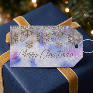 Pastel Watercolor Gold Snowflake Christmas Gift Tags