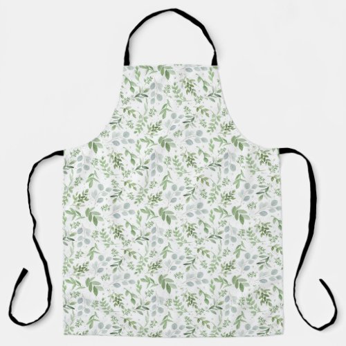 Pastel Watercolor Greenery Leaves Pattern Apron