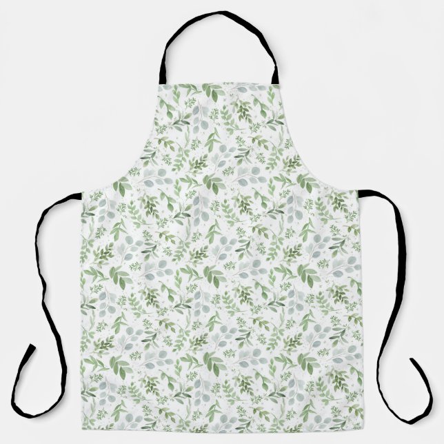 Pastel Watercolor Greenery Leaves Pattern Apron (Front)