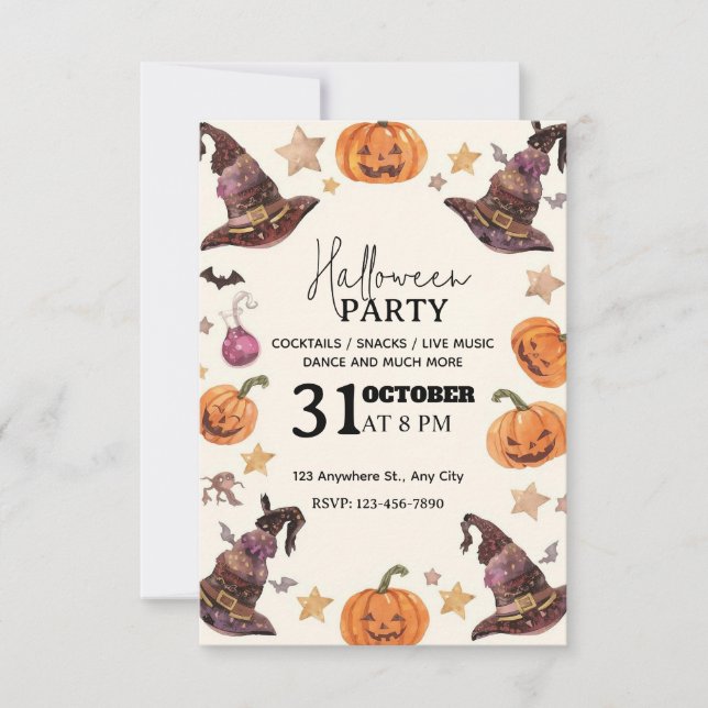 Pastel Watercolor Halloween Party Invitation   (Front)