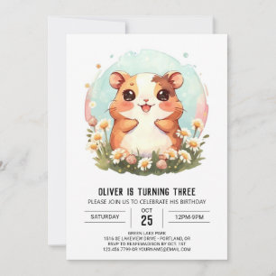 Pastel Watercolor Hamster Birthday Invitation
