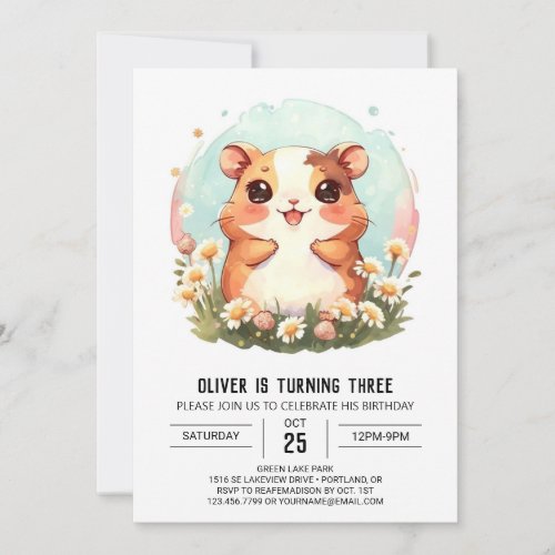 Pastel Watercolor Hamster Birthday Invitation