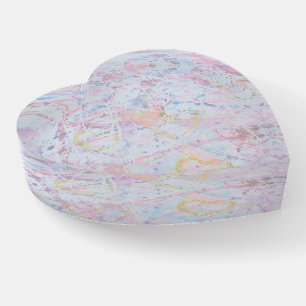 Pastel Watercolor Heart Glass Paperweight Desk