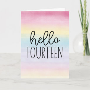 Pastel Watercolor Hello Fourteen - 14th Birthday Card