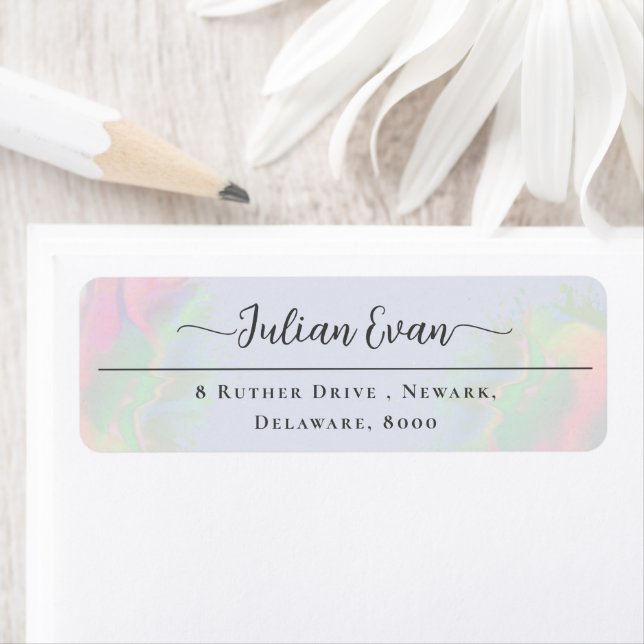 Pastel Watercolor Holographic Blue Return Address Label (Insitu)