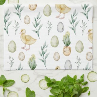 Pastel Watercolor Hyacinth Chicks Eggs Easter