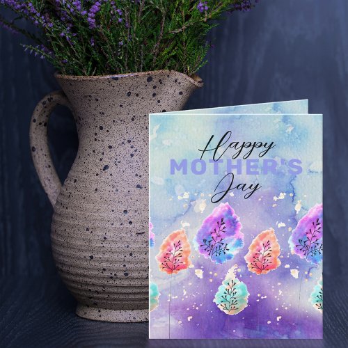 Pastel Watercolor Ink Serene Leaves Mothers Day Card