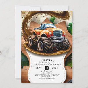 Pastel Watercolor Kids' Monster Truck Birthday Invitation