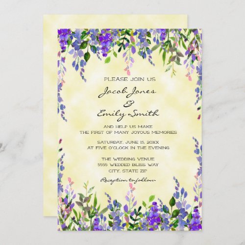 Pastel Watercolor Lavender Yellow Wedding Invite