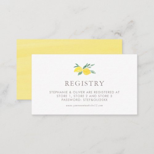 Pastel Watercolor Lemon Summer Wedding Registry Enclosure Card