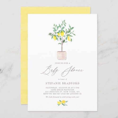 Pastel Watercolor Lemon Tree Summer Baby Shower Invitation