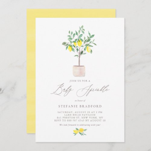 Pastel Watercolor Lemon Tree Summer Baby Sprinkle Invitation