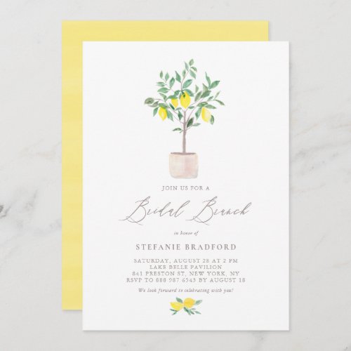 Pastel Watercolor Lemon Tree Summer Bridal Brunch Invitation
