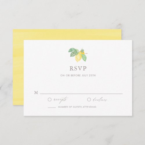 Pastel Watercolor Lemon Tree Summer Wedding RSVP Card