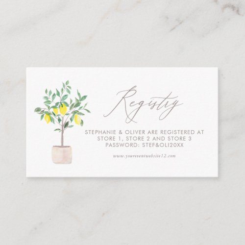 Pastel Watercolor Lemon Tree Wedding Registry Enclosure Card