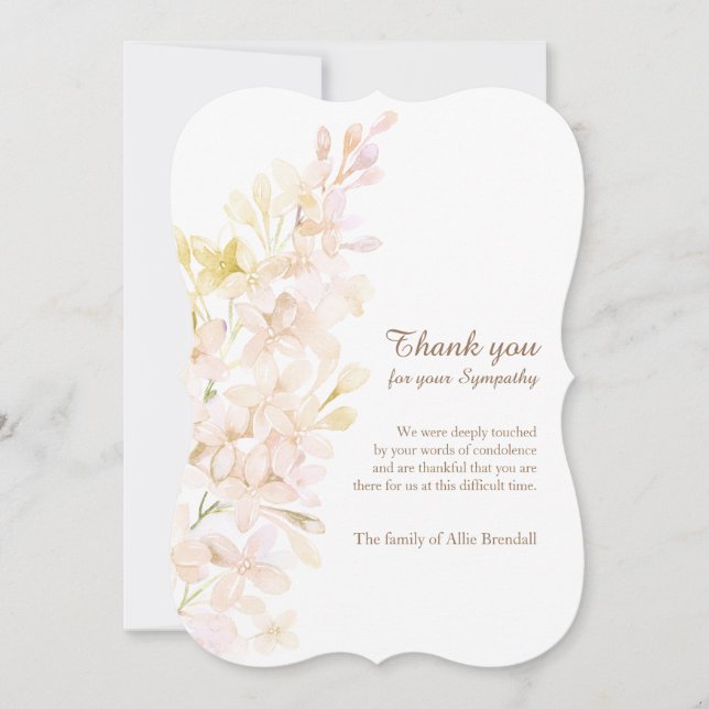 Pastel Watercolor Lilacs Bereavement Thank You Card (Front)