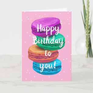 Pastel watercolor macarons Happy Birthday card