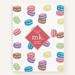 Pastel Watercolor Macarons Monogram Recipe Notebook