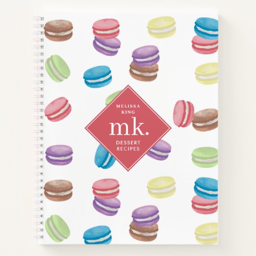 Pastel Watercolor Macarons Monogram Recipe Notebook