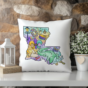 Pastel Watercolor Mardi Gras Louisiana State Throw Pillow