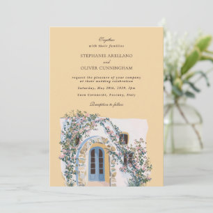 Pastel Watercolor Mediterranean Italian Wedding Invitation