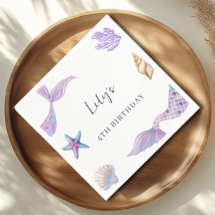 Pastel Watercolor Mermaid Birthday Party Paper Napkins