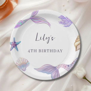 Pastel Watercolor Mermaid Birthday Party Paper Pla Plates