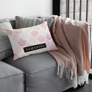 Pastel Watercolor Mermaid Scales Pattern With Name Accent Pillow