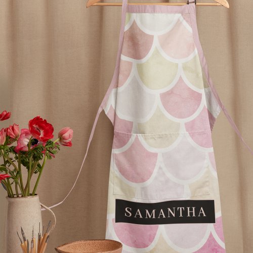 Pastel Watercolor Mermaid Scales Pattern With Name Apron