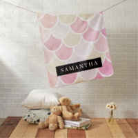 Pastel Watercolor Mermaid Scales Pattern With Name Baby Blanket