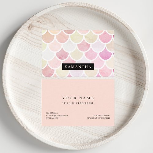 Pastel Watercolor Mermaid Scales Pattern With Name Business Card