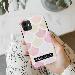 Pastel Watercolor Mermaid Scales Pattern With Name iPhone 11 Case