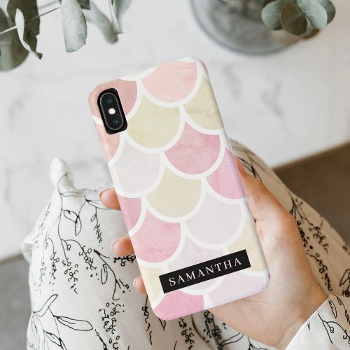 Pastel Watercolor Mermaid Scales Pattern With Name iPhone XS Max Case