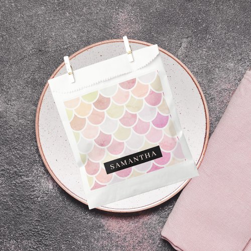 Pastel Watercolor Mermaid Scales Pattern With Name Favor Bag