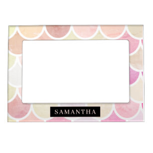 Pastel Watercolor Mermaid Scales Pattern With Name Magnetic Frame