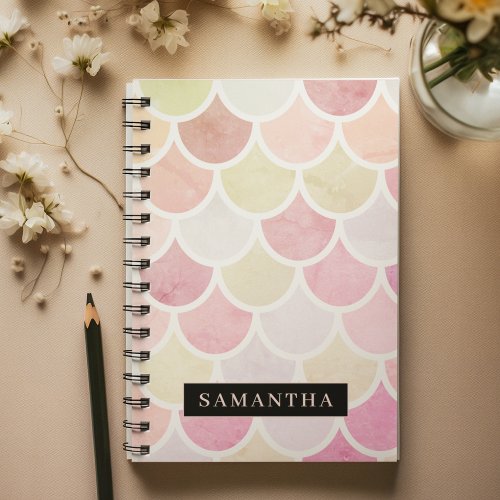 Pastel Watercolor Mermaid Scales Pattern With Name Notebook