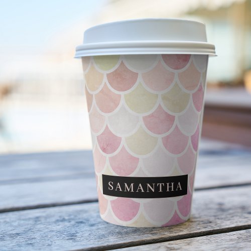 Pastel Watercolor Mermaid Scales Pattern With Name Paper Cups