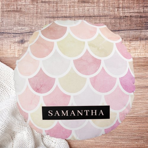 Pastel Watercolor Mermaid Scales Pattern With Name Round Pillow