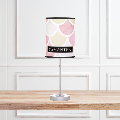Pastel Watercolor Mermaid Scales Pattern With Name Table Lamp