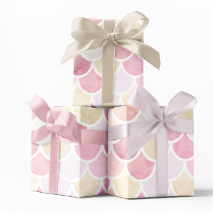 Pastel Watercolor Mermaid Scales Pattern With Name Wrapping Paper Sheets