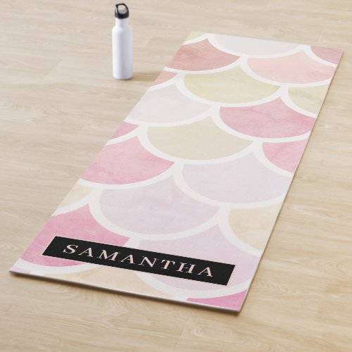 Pastel Watercolor Mermaid Scales Pattern With Name Yoga Mat