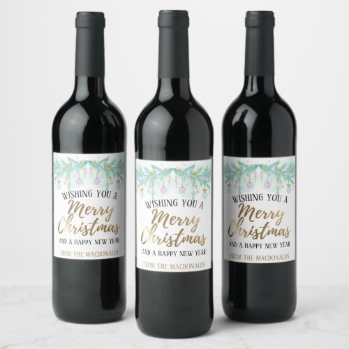 Pastel Watercolor Merry Christmas Wine Label