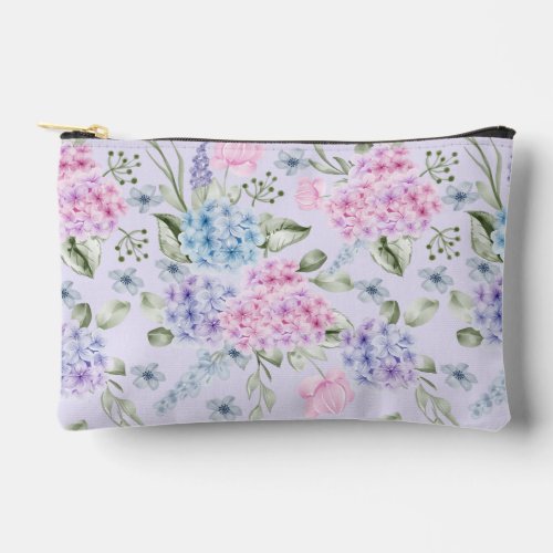 Pastel Watercolor Mixed Color Hydrangea Flowers   Accessory Pouch